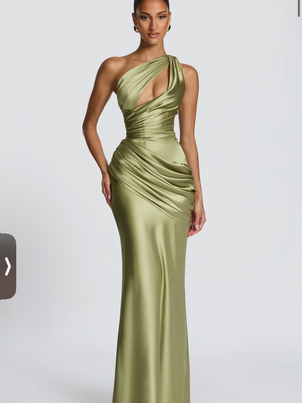 Asymmetric One-Shoulder Olive Satin Evening Gown